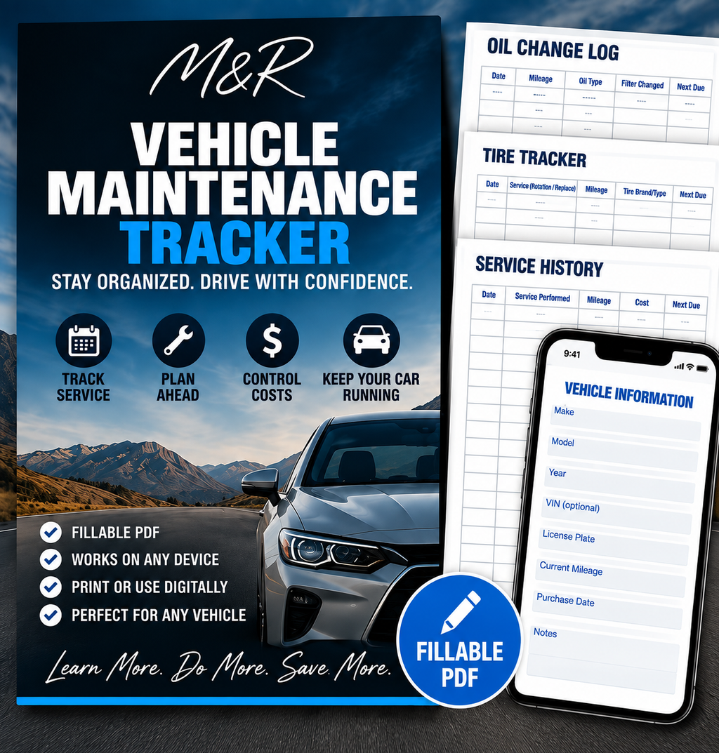 M&R Vehicle Maintenance Tracker | Fillable Digital PDF