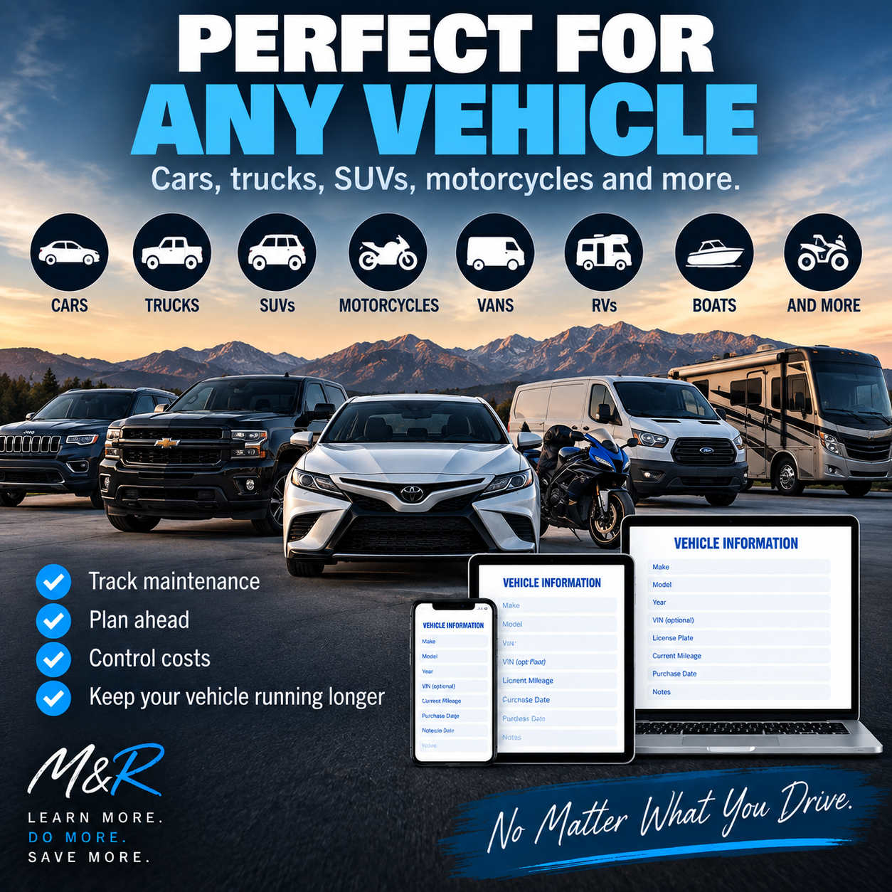 M&R Vehicle Maintenance Tracker | Fillable Digital PDF